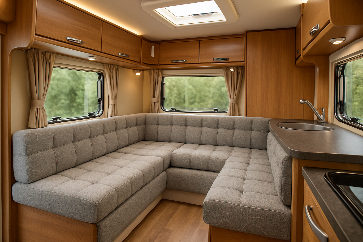 Campervan interior seating area Blue Note Upholstery